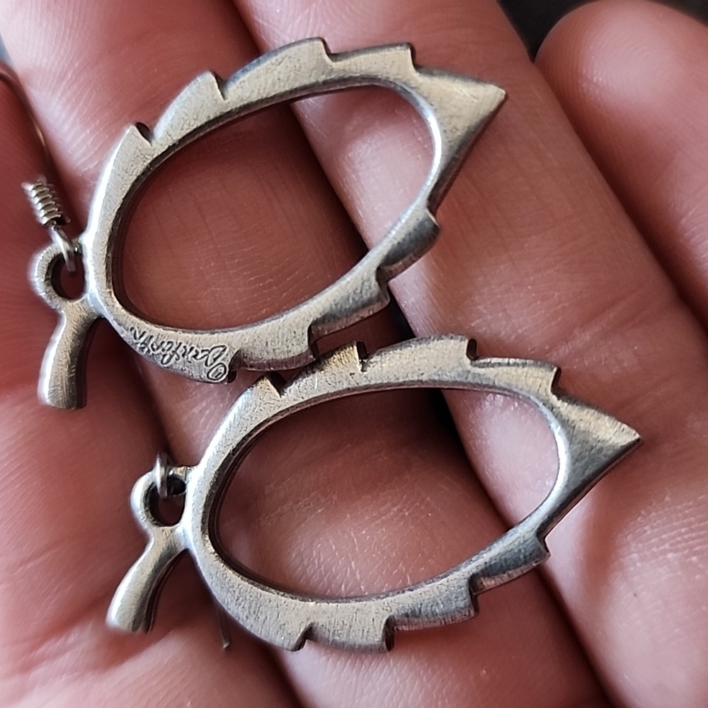 VTG Pewter Danforth Leaf Earrings